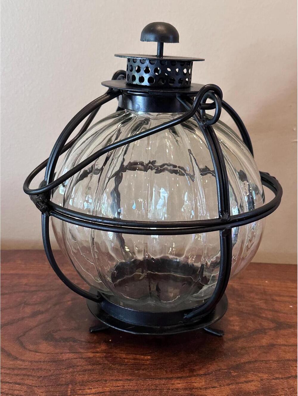 Vintage Clear Glass Onion Lantern in Black